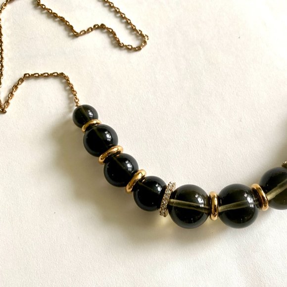 J. Crew Long Gold Tone Necklace with Dark Olive Green Beads - Picture 11 of 15